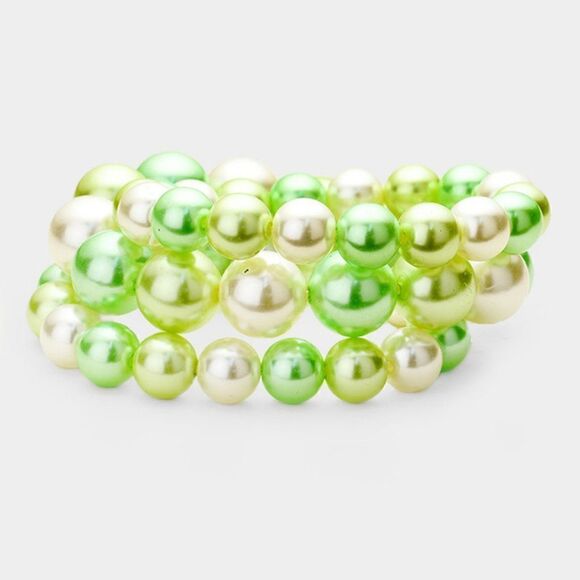 3PCS - Lime Green Stackable Pearl Stretch Bracelets - Picture 1 of 6